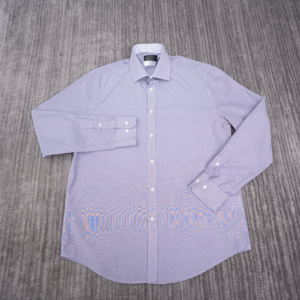 Calabrum London Dress Shirt Mens M 15-15.5 Purple Striped Excellent Long Sleeve